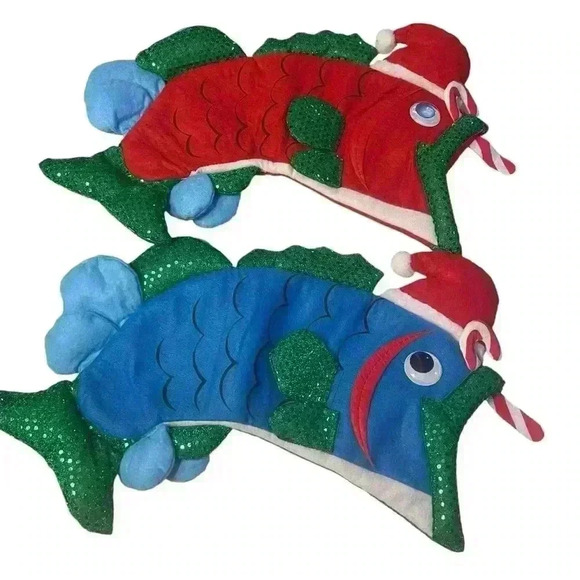 Lot Of 2- RIGRAP MFS-B FUN! Merry Fishmas Stocking, Blue & Red, 22"+ x 12" - Picture 2 of 9